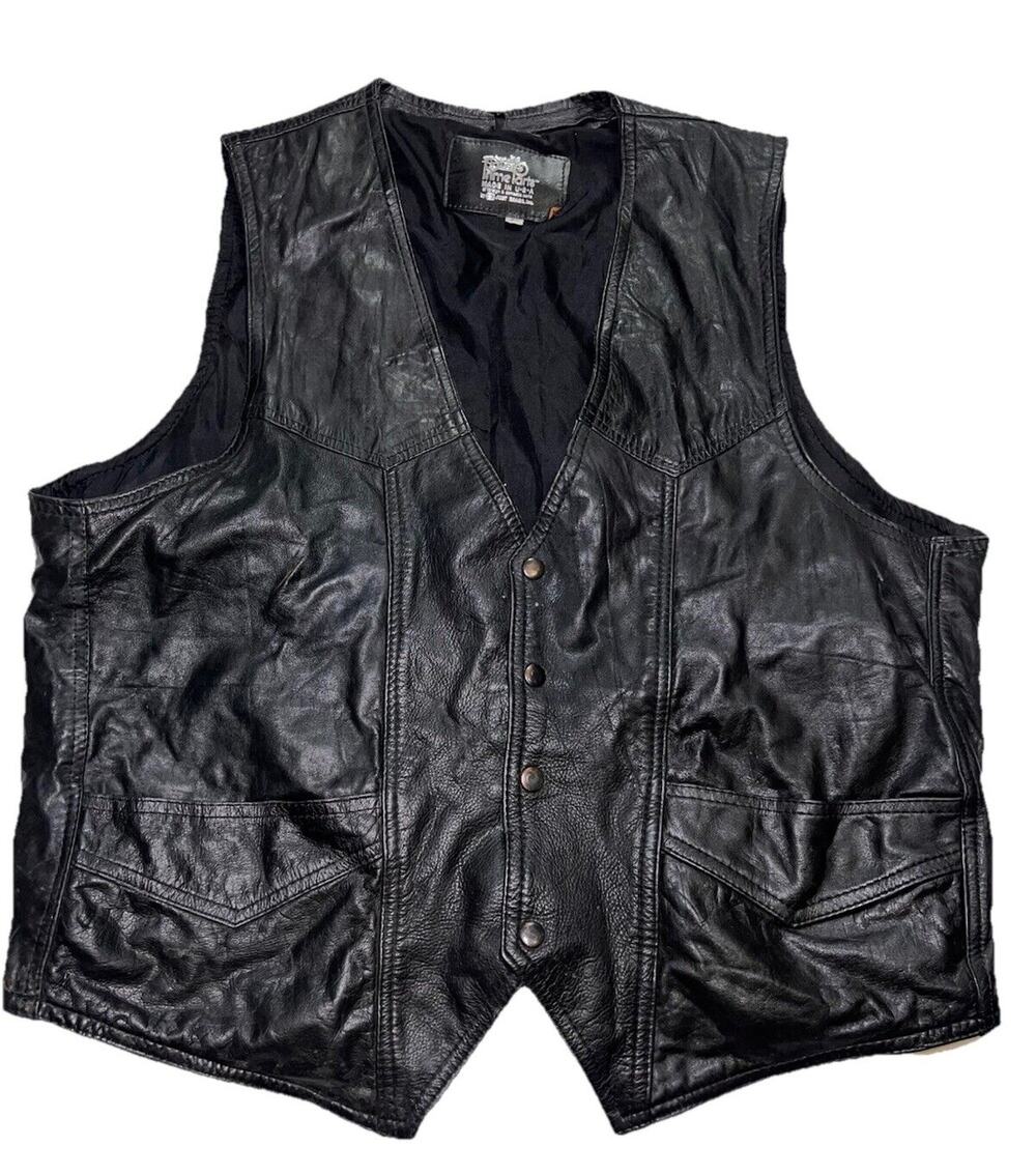 Vintage Leather Vest Men's Size 50 Black Snap Front Motorcycle Biker Harley USA